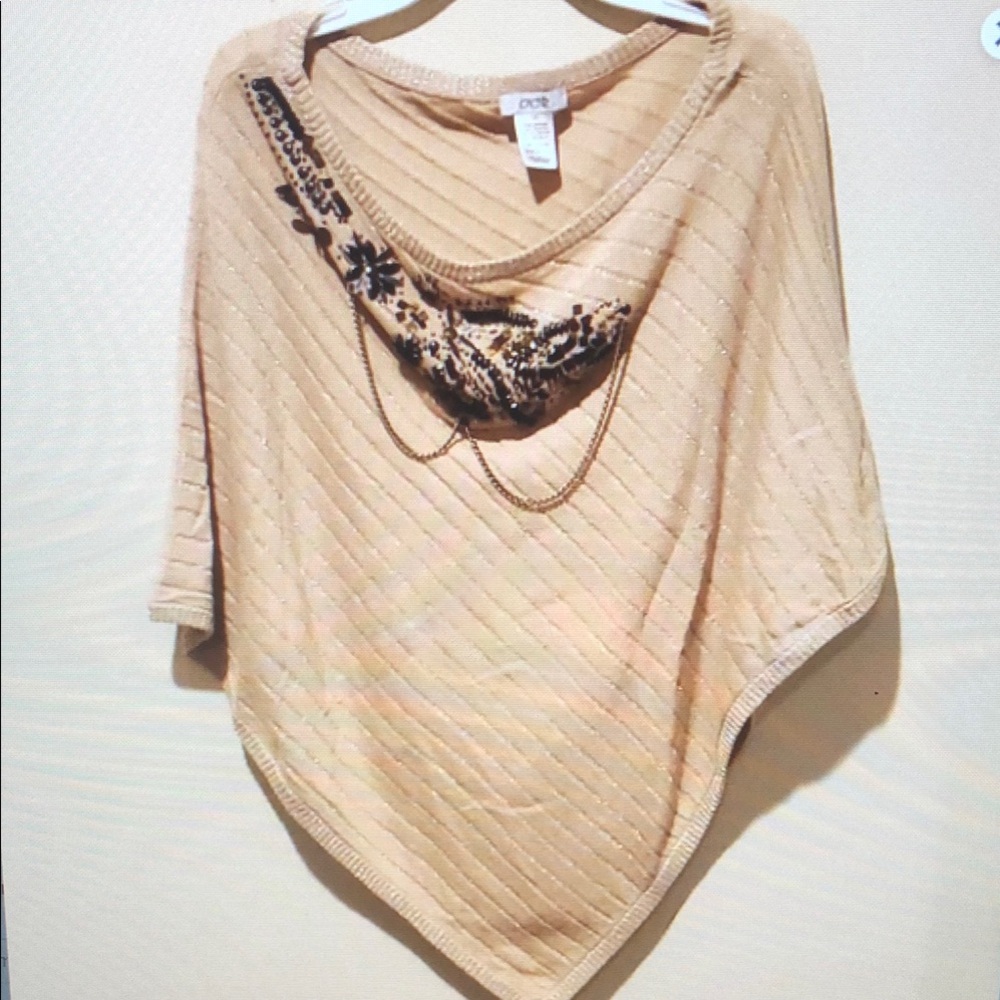 ❤ CACHE VINTAGE KNIT BEADED CAPE SWEATER, XS